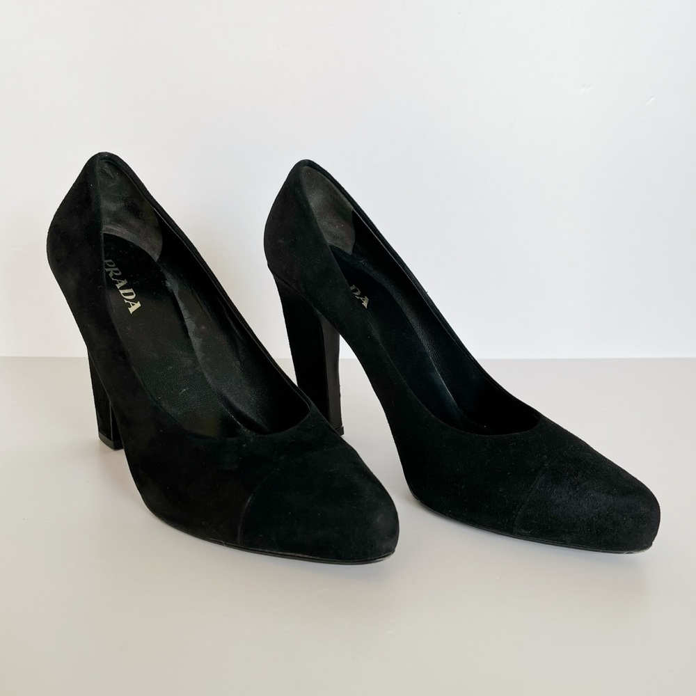 Prada Black Suede Close Toed High Heels